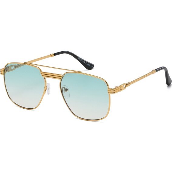 Men Women Sunglasses Square Green Lens Aviator Fashion Gold Frame Rapper‎ Lentes - Picture 1 of 2